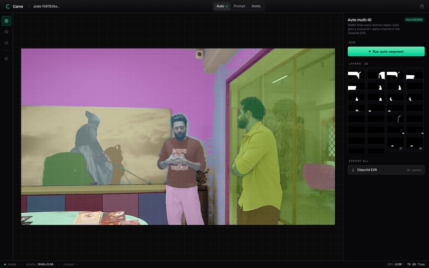 Carve UI — auto multi-ID segmentation