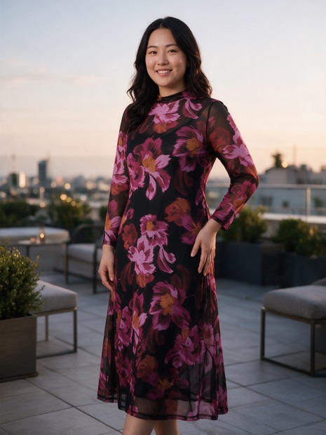 Generated campaign shot, floral maxi dress