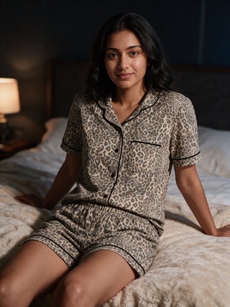 Generated campaign shot, leopard print pyjama set