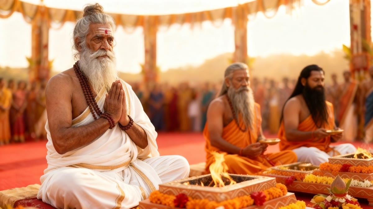 Sages at the fire ceremony, approved still from Mahabharat season one