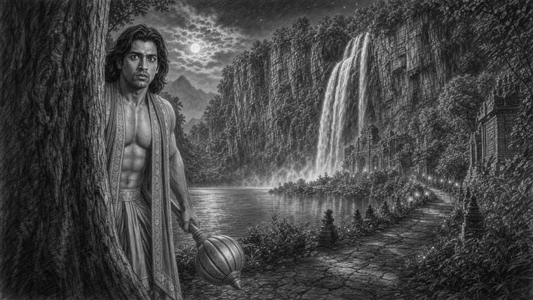 Storyboard SHOT 60 — Bhim, wary, behind a tree