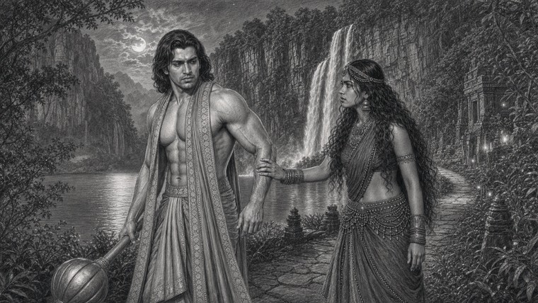 Storyboard SHOT 300 — Bhim and Hidimba by the falls